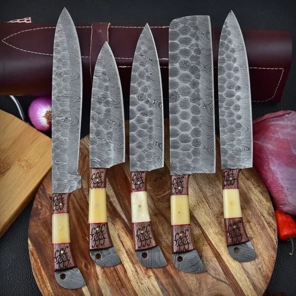 5-pieces-custom-handmade-damascus-steel-chef-set-piece-kitchen