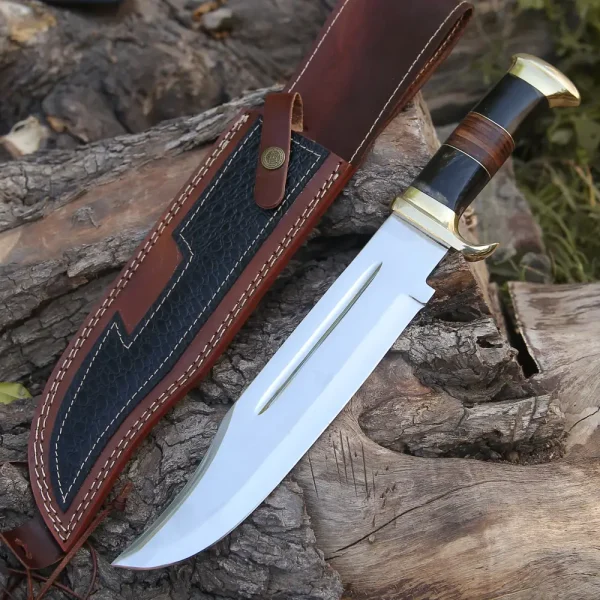 Bowie Knife - Handmade D2 Bowie Knife Steel Hunting Fix Blade - Bull Horn & Leather Handle