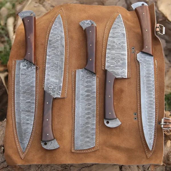 custom-hand-made-forged-damascus-steel-chef-knife-set-kitchen-knives-with-wood-handle