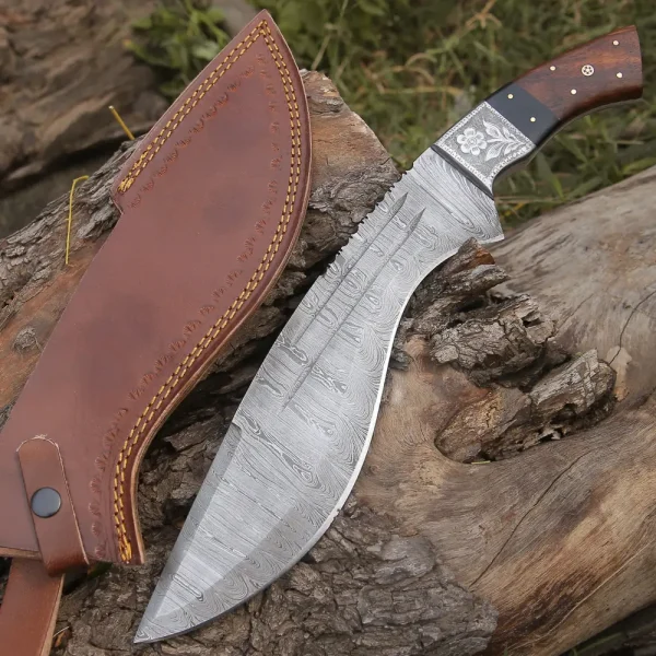 Custom Handmade Forged Damascus Steel Survival Hunting Bushcraft Kukri Knife