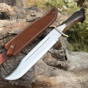 EDC HANDMADE D2 Steel Hunting Bowie Survival Knife Deer Crown Stag Antler Handle