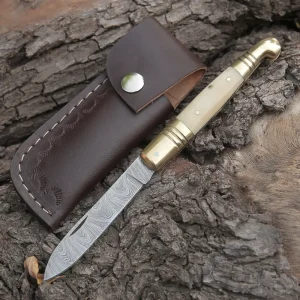 hand-forged-damascus-steel-camel-bone-handle-pocket-knife-with-genuine-cow-sheath-folding