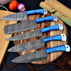 Hand Forged Damascus Steel Chef Knife Set With Resin Handle