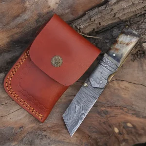 handmade-damascus-steel-hunting-pocket-knife-camping-folding-blade-edc-with-ram-horn-handle