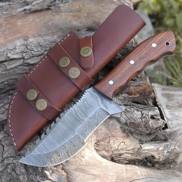 Tracker Knife - Hand Forged Damascus Steel Hunting Tracker Wood Handle