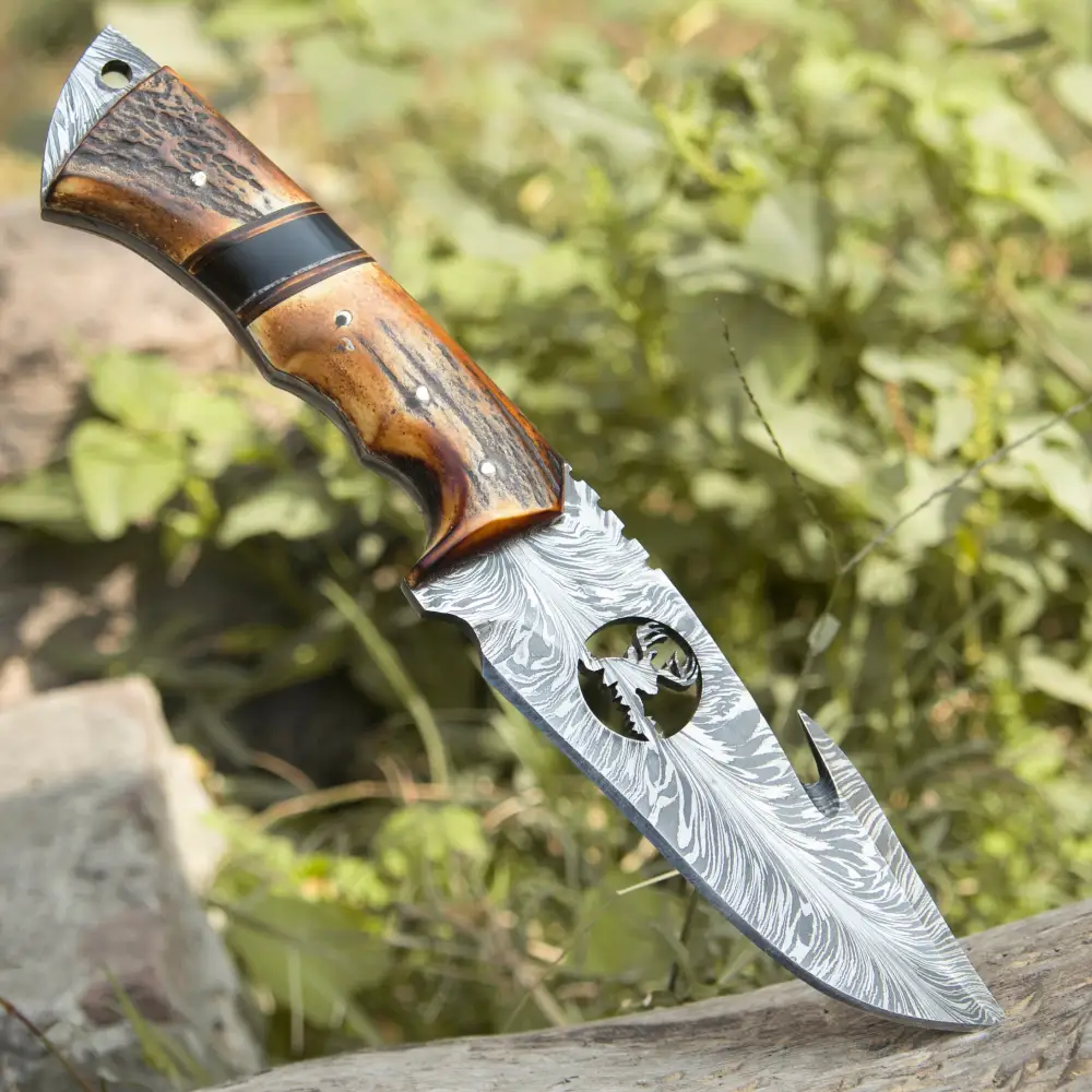 hand-forged-damascus-steel-full-tang-skinner-knife-with-gut-hook-stag-handle