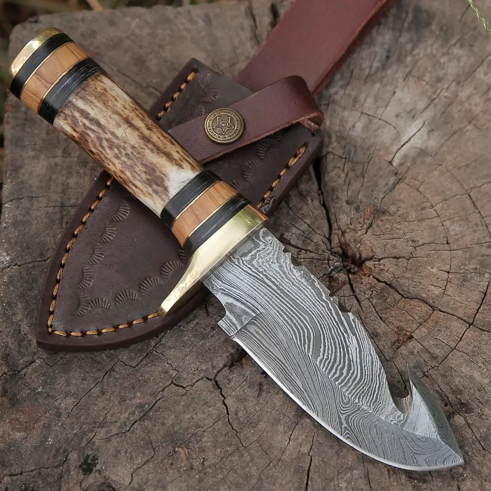 custom-hand-made-forged-damascus-steel-gut-hook-hunting-knife-with-stag-handle